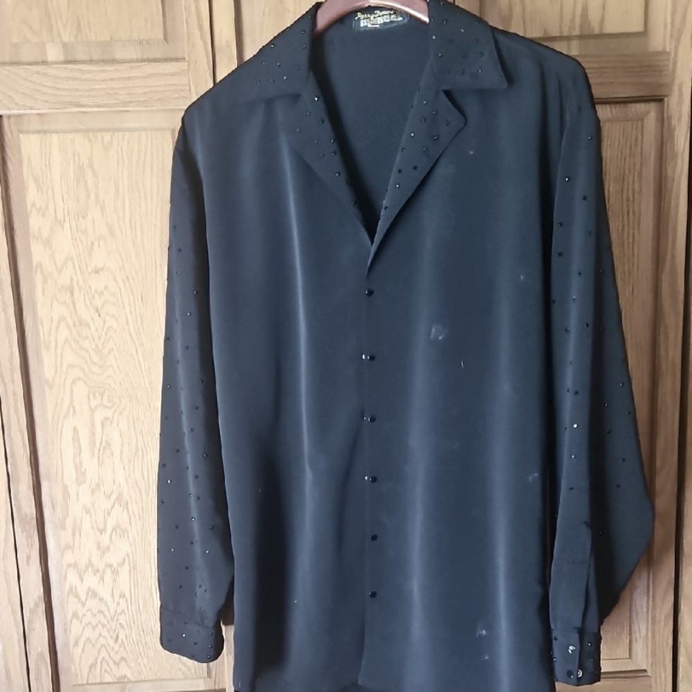 Black Button-Up Shirt/dress with Studded Details